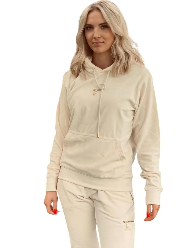 Women's Beige Velour Tracksuit Set