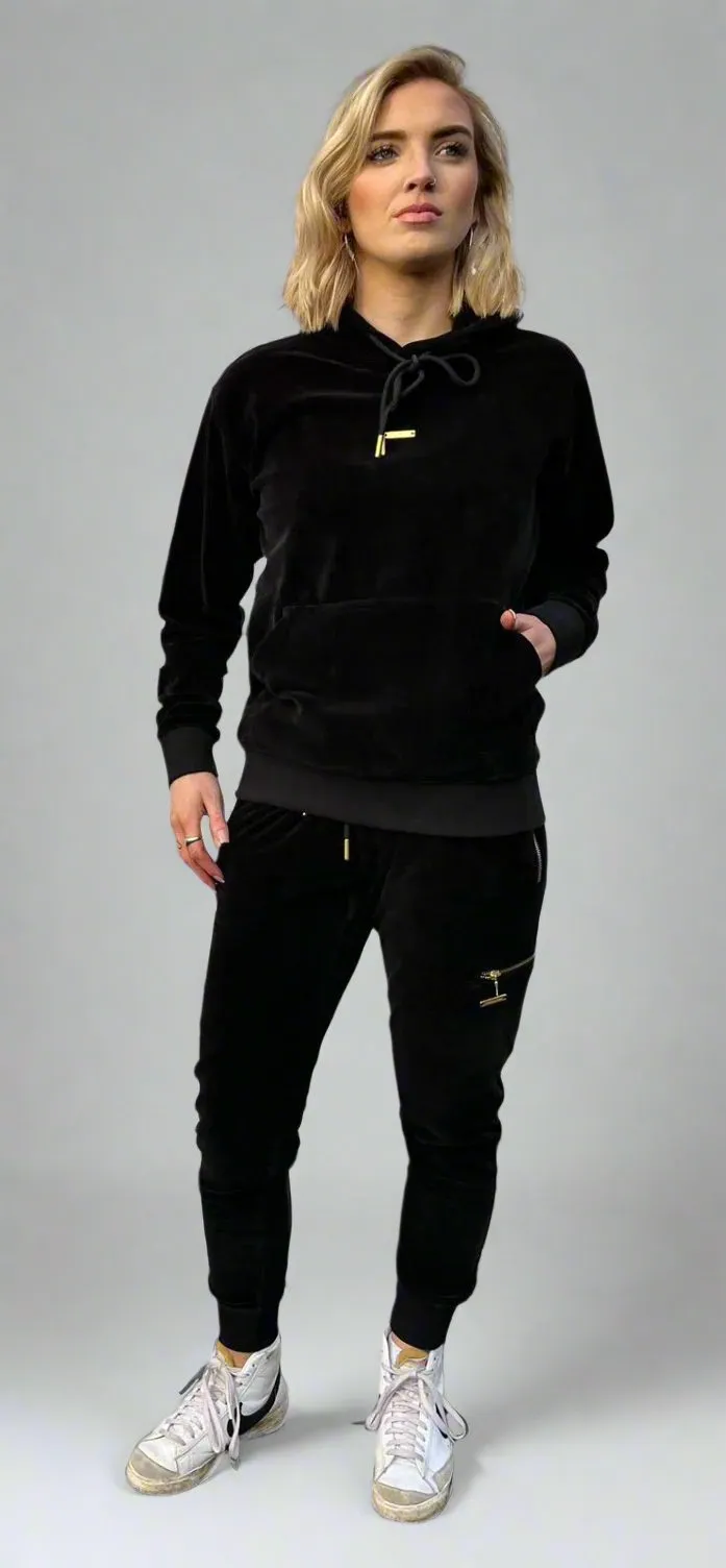 Womens Black Velour Joggers