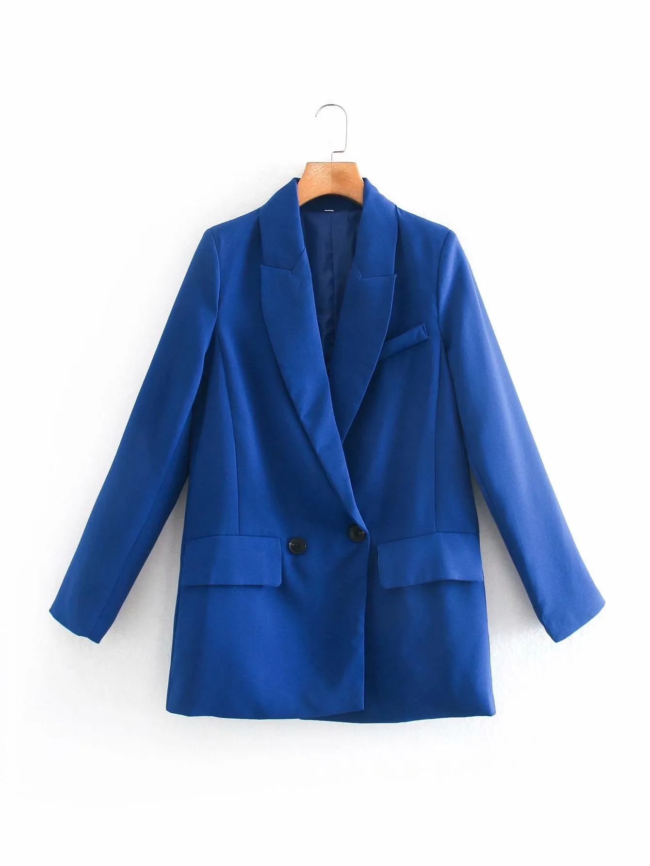 Women's Fashion Office Wear One Button Blazer Coat Vintage Long Sleeve Pockets