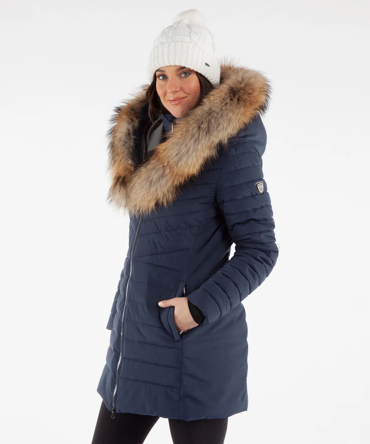 Women's River Waterproof Quilted 3/4 Coat with Removable Fur Ruff