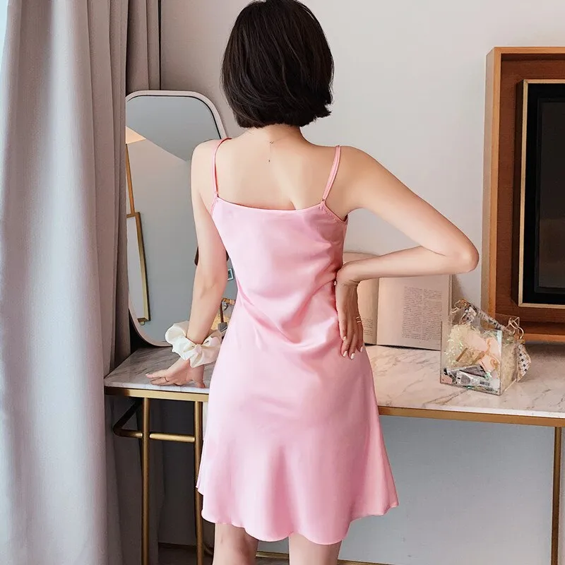 Women's Sleepwear Sling Dress High Quality Sexy Silk Like Nightwear Home Wear Clothes Fashion Inside Silk Nightdress