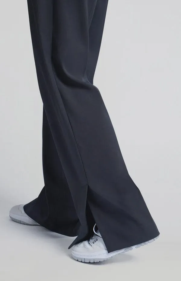 Yaya Black Wide Leg Trousers with Ankle Slit